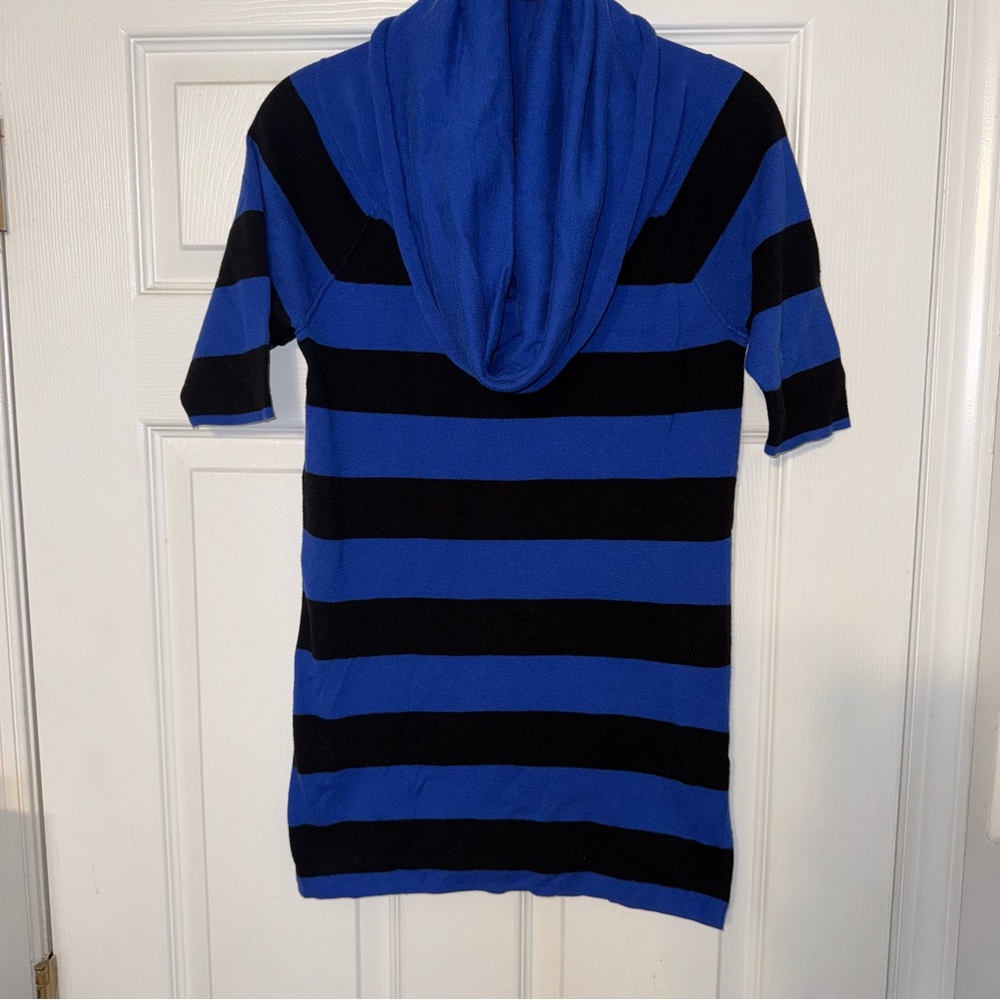 Express Blue and Black Striped Mini Sweater Dress